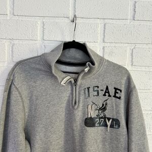 American Eagle Outfitters 1/4 Zip Sweater Mens Large Gray Logo Print